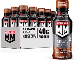 Muscle Milk Pro Advanced Nutrition Proteine Shake, Knockout Chocolate, 14 Fl Oz Bottle, 12 Pack, 40g Proteïne, 1g Suiker, 16 Vitaminen & Mineralen, 6g Vezel, Workout Herstel, Verpakking mei Vary