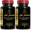 L-LYSINE 1000 mg Vrije vorm Aminozuur Essentieel - Pure 1000mg Aminozuur Supplement, Connective Weefsel Ondersteuning, Vrije vorm Aminozuren, Lysine Complex, Aminozuren - 2 Flessen 200 Tellen