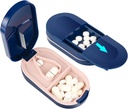 BIJSLUITEL Pillensnijder, Portable Pillen Splitter 2-in-1 Pillenkoffer met roestvrij stalen blad, voor kleine of grote vitamines tabletten, Snijd pillen met Mini Pillen Organisator Compartiment