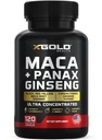 Maca Root Capsules 10.000mg + Korean Panax Ginseng 1,400mg - 20x Geconcentreerd Extract Zwart + Rood + Geel Maca Wortel, 10x Geconcentreerd Extract Panax Ginseng Capsules - Ultra Potent & Hoog gezuiverd