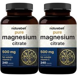 NatureBell 2 Pack Magnesium Citrate 500mg, 480 Capsules 2in-1 met vetoplosbare vitamine C 