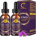 (2 packs) Lait de chardon gouttes liquides pour nettoyer le foie désintoxication et réparation, supplément de chardon de lait avec racine de dandelion, artichaut et curcuma pour le soutien du foie et la santé immunitaire, végétalien, non-OGM, 4 FL OZ