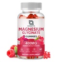Glycinat de magnésium 400 mg avec 100 mg de magnésium composite - supplément de potassium de magnésium chélaté avec vitamine D, B6 soutient le calme, le sommeil, la mémoire et les crampes musculaires, sans sucre - 60 gommies
