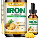 Supplément en fer liquide pour femmes hommes et enfants Multivitamine gouttes de fer avec folate, vitamine C, B6, B12, zinc pour l'anémie, carence en fer, fabricant de sang, énergie - naturel ananas Saveur, végétalien 2 Fl Oz