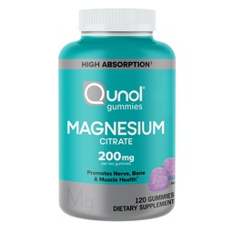 Qunol Magnesium Gummies voor volwassenen, 200mg Elemental Magnesium (vanaf 1.750mg Magnesium Citrate), Hoge Absorptie Magnesium Supplement, Ondersteunt Nerve, Bot en Spiergezondheid, Vegetarisch, 120 Tellen
