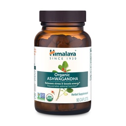 Himalaya Organic Ashwagandha, 90 Day Supply, Herbal Supplement voor Stress Relief, Energy Support, Occasional Slapeloosheid, USDA Certified Organic, Non-GMO, Vegan, Glutenvrij, 670 mg, 90 Caplets