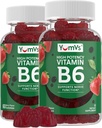 YUM-V'S Vitamine B6 Gummies - Hoge Potentie Vitamine B6 100mg - Aardbei Smaak B6 Vitaminen Gummies - Zenuw- & Immuunfunctie, Niet GGO Kosher, 60 Telling - 2 Pack