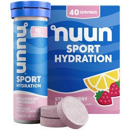 Nuun Sport Electrolyt tabletten met Magnesium, Calcium, Kalium, Chloride & Natrium, Glutenvrij & Vegan, Aardbei Lemonade, 4 Pack (40 Servings Totaal)