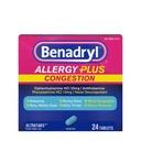 Benadryl Allergie Plus Congestie Ultratabs, Geneeskunde met Difenhydramine HCl Antihistamine & Phenylefrine HCl Nasal Decongestant, Allergie & Sinus Congestie Relief Tabletten, 24 st.