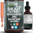 Clean Nutraceuticals Shilajit Liquid Drops with Sea Moss, Ashwagandha, Zink, Magnesium, Liquid Vitamins for Women and Men - Terra Mineral