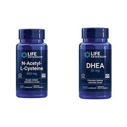 Levensverlenging N-Acetyl-L-Cysteine (NAC), Immune, Respiratory & DHEA 25 mg Supplement for Hormone Balance, Immuun Support, Seksuele Gezondheid, Bot & Cardiovasculaire Gezondheid