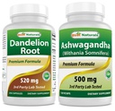 Meilleure racine de dandelion naturelle 520 mg et extrait d'Ashwagandha 500 Mg