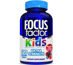 Focus Factor Kids Extra sterkte Dagelijks Kauwbaar voor Brain Health Support, 120 Tellen .. Vitaminen - Kwaliteit Formule .. Gluten &amp; Zuivel Gratis Supplementen voor kinderen Geen kunstmatige zoetstof