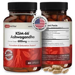 DailyNutra KSM-66 Ashwagandha 600mg Organic Root Extract - High Potency Supplement met 5% Withanolides 