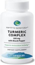 Earth's Splendor Kurkuma Complex 500mg met zwarte peper, 90 capsules - Ondersteunt antioxidante activiteit en gezamenlijke gezondheid* - 1,5 maand levering