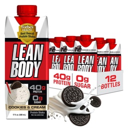 Lean Body Ready-to-Drink Cookies and Cream Protein Shake, 40g Protein, Whey Blend, 0 Sugar, Gluten No, 22 Vitaminen & Minerals, (Recyclebare Karton & Lid - Verpakking van 12) LABRADA , 17 Fl Oz (verpakking van 12)