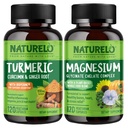 NATURELO Curcumine tumérique, support à base de plantes, glycinate de magnésium, 200 mg de magnésium - sans gluten, sans OGM - 120 capsules