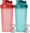 De heer Pen- Shaker flessen voor eiwitmixen, 28 oz, 2 Pack, lichtblauw & rood, eiwit Shaker fles met Wire Whisk Ball, Blender fles