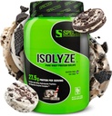 Espèce Nutrition Isolyze Poudre de protéines de lactosérum, 100 % d'isolat de lactosérum pour la musculation, 27,5 g de protéines par scoop, sans sucre et faible en gras (Cookies et crème, 22 portions)