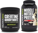 NutraBio Creatine Monohydraat, Unflavored, (150 g) en Muscle Matrix Protein Powder, (Vanilla) Supplement Bundel 