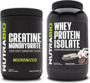 NutraBio Creatine Monohydraat, Unflavored, 500g en Wei Proteïne Isolaat, Ice Cream Cookie Droom, Supplement Bundle - Spierenergie, Lean Spiergroei, Herstel, en sterkte