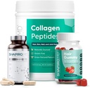 Trio de bien-être intérieur - Suppléments diététiques pour cheveux complets, forts et sains - Poudre de collagène, vitamine quotidienne et formule prébiotique