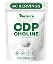 Purisure CDP Choline Powder, 10g, CDP Choline Suppléments qui soutiennent l'attention, la concentration et l'énergie, Citicoline Powder pour la fonction cognitive, augmente la motivation et la productivité, 40 services