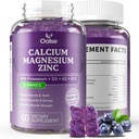 Calcium Magnesium Zink Gummies met Vitamine D3 & K2-High Absorptie Magnesium Glycinaat-Muscles, Immune & Slaap Support-Sugar Free-Blueberry Flavored (1 Pack)