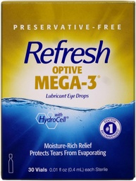 Refresh Optive Mega-3 Smeermiddel Steriele containers voor eenmalig gebruik Oogdruppels 30 ea (verpakking van 3)