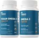 Dr. Tobias Vegan Omega 3 Algenolie en Omega 3 Visolie, 2 opties voor uitgebreide vetzurenondersteuning, niet-GMO