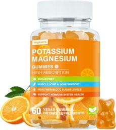 Kalium Magnesium Gummies - Hoge Absorptie Magnesium Glycinate & Kalium citraat Plus Coenzyme Q10, DHA, D3, Mineral & Calcium voor Zzz, Leg Cramps & Muscle - 60 Orange Gummies