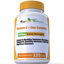 Hoge dosis Extra sterkte 1200 mg Vitamine C + Zink Complex voor Immuun Support Health 120 Capsule 2 maand Supply Veggie Capsule Non-GMO Glutenvrij Veganistisch