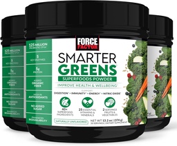 FORCE FACTOR Slimmere Groenen Superfoods Poeder, 3-pack, Ondersteunt spijsvertering en opgeblazen, Immuniteit, en Energie, Groenen Poeder met Probiotica, Digestieve Enzymen, Antioxidanten en Vezel, 90 Servers