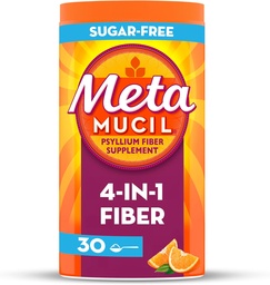 Metamucil 4 in 1 Daily Fiber Supplement Powder, Fiber Powder for Digestive Health and Regularity*, Sugar-Free, Oranje, Natuurlijk Sourced Psyllium Fiber, 30 theelepels