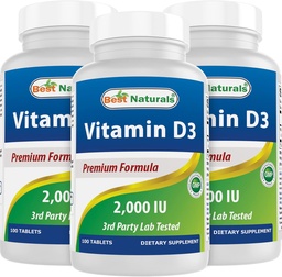 Best Naturals Vitamin D3 2000 IE (50 mcg) - 100 tabletten - 100 dagen levering - Helpt ondersteuning Immuungezondheid, sterke botten en tanden, & spierfunctie (100 tellen (pakket van 3))