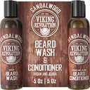 Viking Revolution Wash & Barbe Conditioner Set w/Argan & Jojoba Oils - Adoucit et renforce - Shampooing de barbe naturel w/Beard Oil Sandalwood (5oz)
