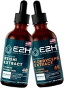 E2H: Reishi & Cordyceps Extracts - Energy, Longevity, Energy, Stamina & Immune Support - Non-GMO, Vegan - 2 Fl Oz Each (4 Fl Oz Total) - Bundel