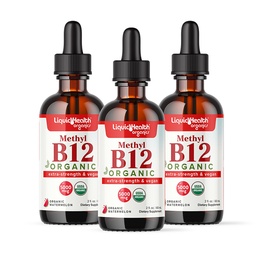 LIQUIDHEALTH USDA Biologische Methyl Vitamine B12 Methylcobalamine Liquid Drops met Tart Cherry Juice - Boost Energy, Immune Support, Improve Memory & Concentration - USA Made, Vegan, Non-GMO (3 Pack)