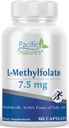 Pacific Nature's L-Methylfolaat 7,5 mg (60 capsules) Natuurlijke, actieve vorm van folaat voor algemene gezondheidsondersteuning - Glutenvrij, niet-GMO