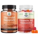 Ensemble de soutien à la thyroïde à base de plantes - Potent Kelp Iodine avec L Tyrosine, Bladderwrack, Selenium et pur Ashwagandha et vitamine D3 Gummies - Delicious D Adultes avec 2000UI par portion pour le muscle osseux