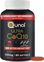 Qunol Ultra CoQ10 100mg Softgels- 3x Meilleure absorption, Antioxydant pour la santé cardiaque et la production d'énergie, Coenzyme Q10 Vitamines et suppléments, 3 mois d'approvisionnement, 90 Compte
