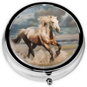 Horse Printed Ronde pil Organizer met 3 Compartments, Portable Mini Pill Box Pill Case voor Geneeskunde, Vitamine, Visolie, Supplementen
