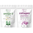 Micro Ingrediënten Multi Collageen Proteïne Poeder 16oz & Vegan Omega 3 Algenolie Supplement Bundle 2 Pack 