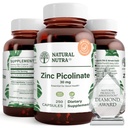 Picolinate de zinc naturel Nutra 30 mg, double résistance, brut et pur, supplément hautement biodisponible pour la croissance et le soutien immunitaire, aide à soutenir le système métabolique, diminuer le rhume commun 250 Capsule