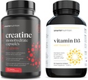 Smarter Nutrition Plant Based Vitamin D3 met Vegan K2 Complex in een Vegetarische Softgel & Creatine Pillen met 2500 mg (2.5 g) Creatine Monohydraat Per Serving, Vegan Creatine Capsules [1-Maande Levering]