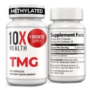 10X Health TMG Supplements - Trimethylglycine Supplement for Liver Support, Heart Wellness, Energy, Homocysteine Levels - TMG Capsules with Betaine Anhydrous - Non-GMO & Gluten-Free - 60 Capsules
