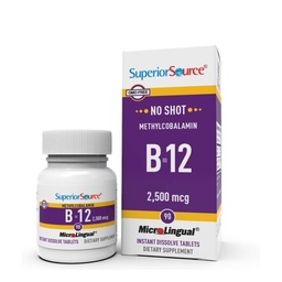Superior Bron Geen Shot Vitamine B12 Methylcobalamine 2500 mcg, Quick Solution MicroLingual Tablets, 90 Telling, Actieve Vorm van B12, Ondersteunt Energieproductie, Nerveuze Systeem Ondersteuning, Niet-GMO