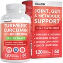 5-in-1 Organische Kurkuma Curcumine Supplement (4210 mg) met Berberine, Ceylon Cinnamon Bioperine en Gember Supplementen voor Gezamenlijke, Hart, Gut, & Metabole Ondersteuning (120 ct)