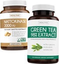 Nattokinase & Green Tea (2-maandvoorraad) Green Vitality Boost - Nattokinase 2000 FU Krachtige natuurlijke gefermenteerde soja -120 Caps & Green Tea Extract 98% met EGCG (Non-GMO) Natuurlijke Metabolisme Boost