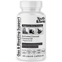 Jonge & tonic geactiveerde Charcoal Pillen voor opgeblazen gevoel en gas verlichting om de maag en spijsverteringssysteem ontgiften met pepermunt en organische kokosolie, voor mannen & vrouwen - 60 vloeibare capsules